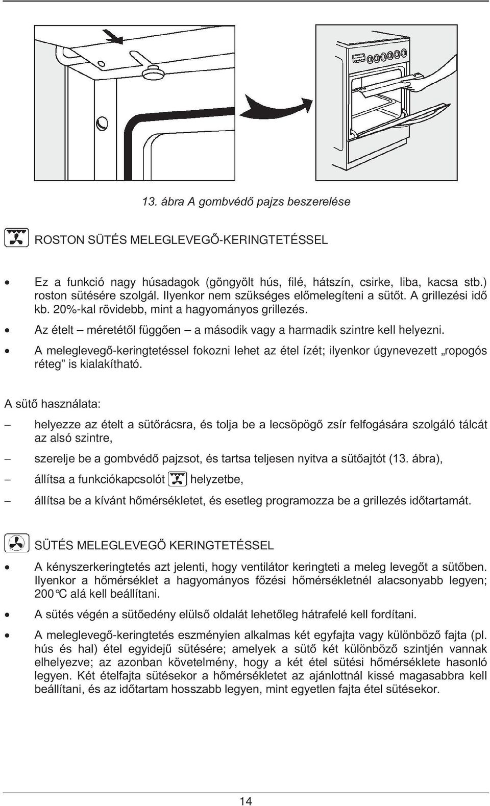 A meleglevegő-keringtetéssel fokozni lehet az étel ízét; ilyenkor úgynevezett ropogós réteg is kialakítható.