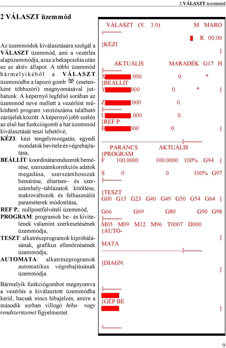 A képerny legfels sorában az üzemmód neve mellett a vezérlést mködtet program verziószáma található zárójelek között.