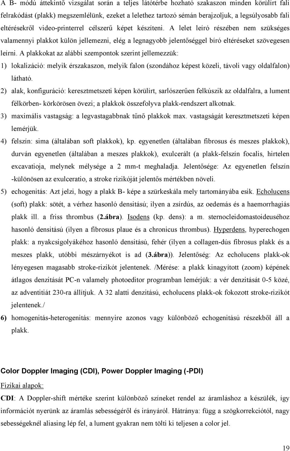 A plakkokat az alábbi szempontok szerint jellemezzük: 1) lokalizáció: melyik érszakaszon, melyik falon (szondához képest közeli, távoli vagy oldalfalon) látható.