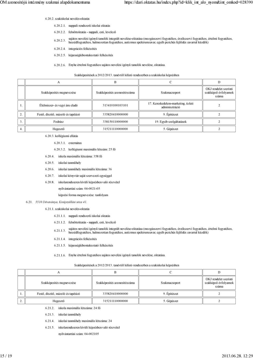 Szakképesítés megnevezése Szakképesítés azonosító Szakmacsoport 1. Élelmiszer- és vegyi áru eladó 313410100103101 17. Kereskedelem-marketing, üzleti adminisztráció 2 2.