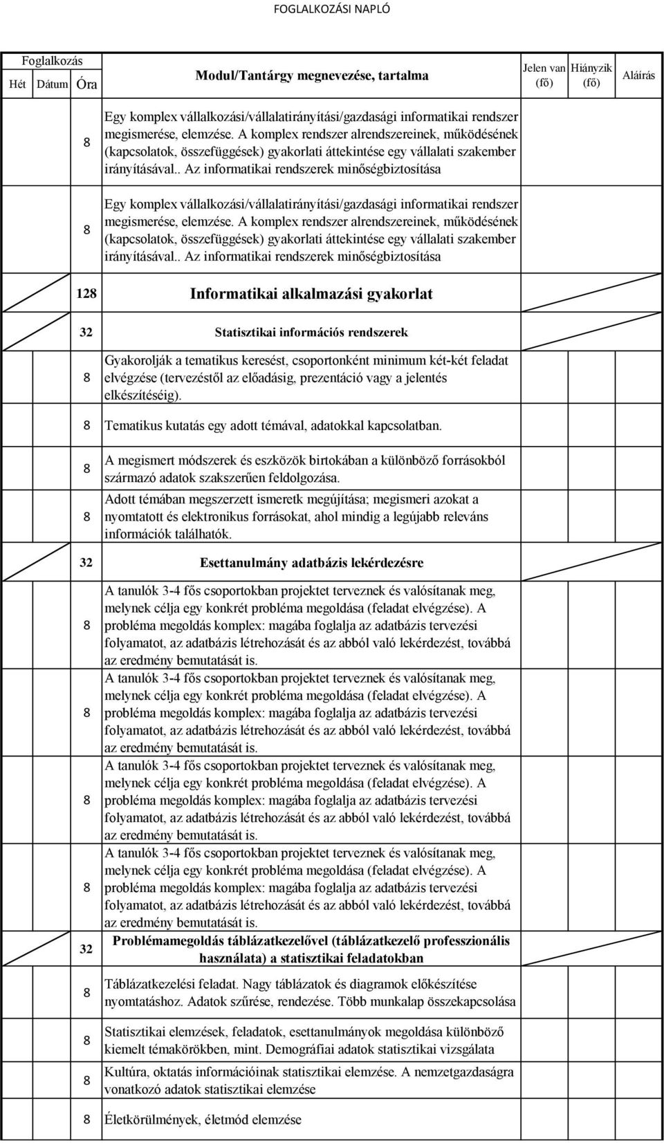 . Az informatikai rendszerek minőségbiztosítása Egy komplex vállalkozási/vállalatirányítási/gazdasági informatikai rendszer megismerése, elemzése.