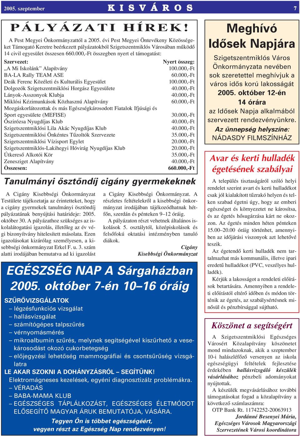 000,-Ft összegben nyert el támogatást: Szervezet: Nyert összeg: A Mi Iskolánk Alapítvány 100.000,-Ft BA-LA Rally TEAM ASE 60.000,-Ft Deák Ferenc Közéleti és Kulturális Egyesület 100.