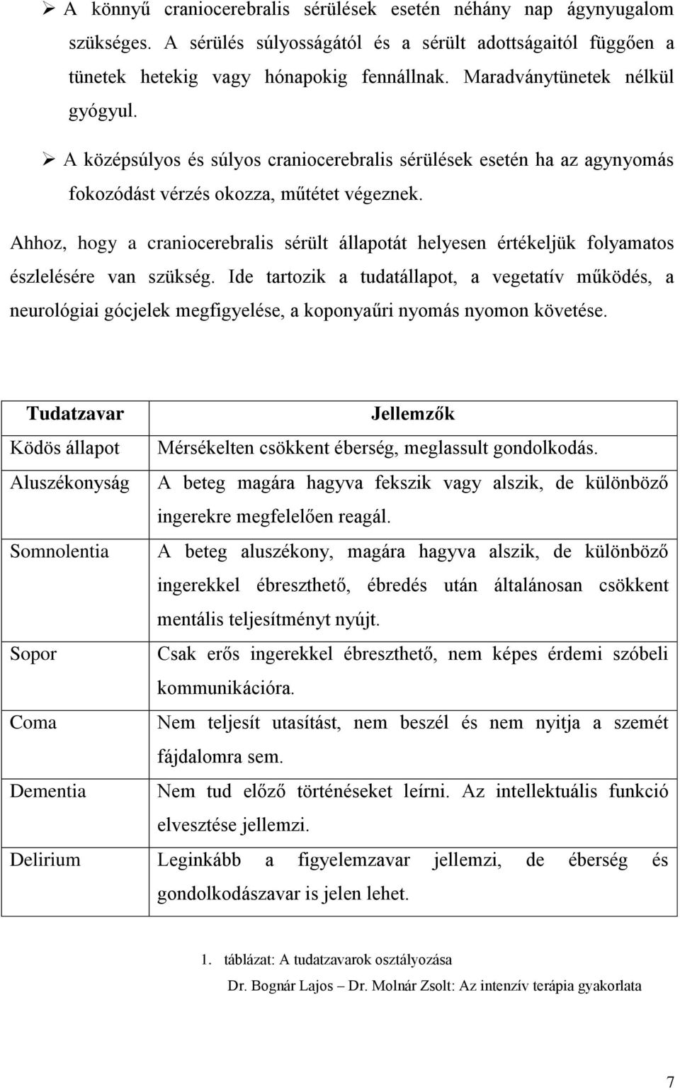 Ahhoz, hogy a craniocerebralis sérült állapotát helyesen értékeljük folyamatos észlelésére van szükség.