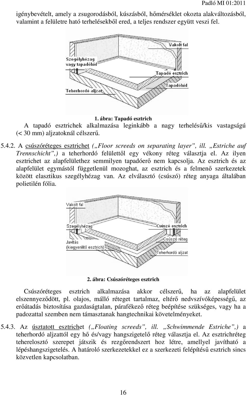 A csúszóréteges esztrichet ( Floor screeds on separating layer, ill. Estriche auf Trennschicht,) a teherhordó felülettől egy vékony réteg választja el.