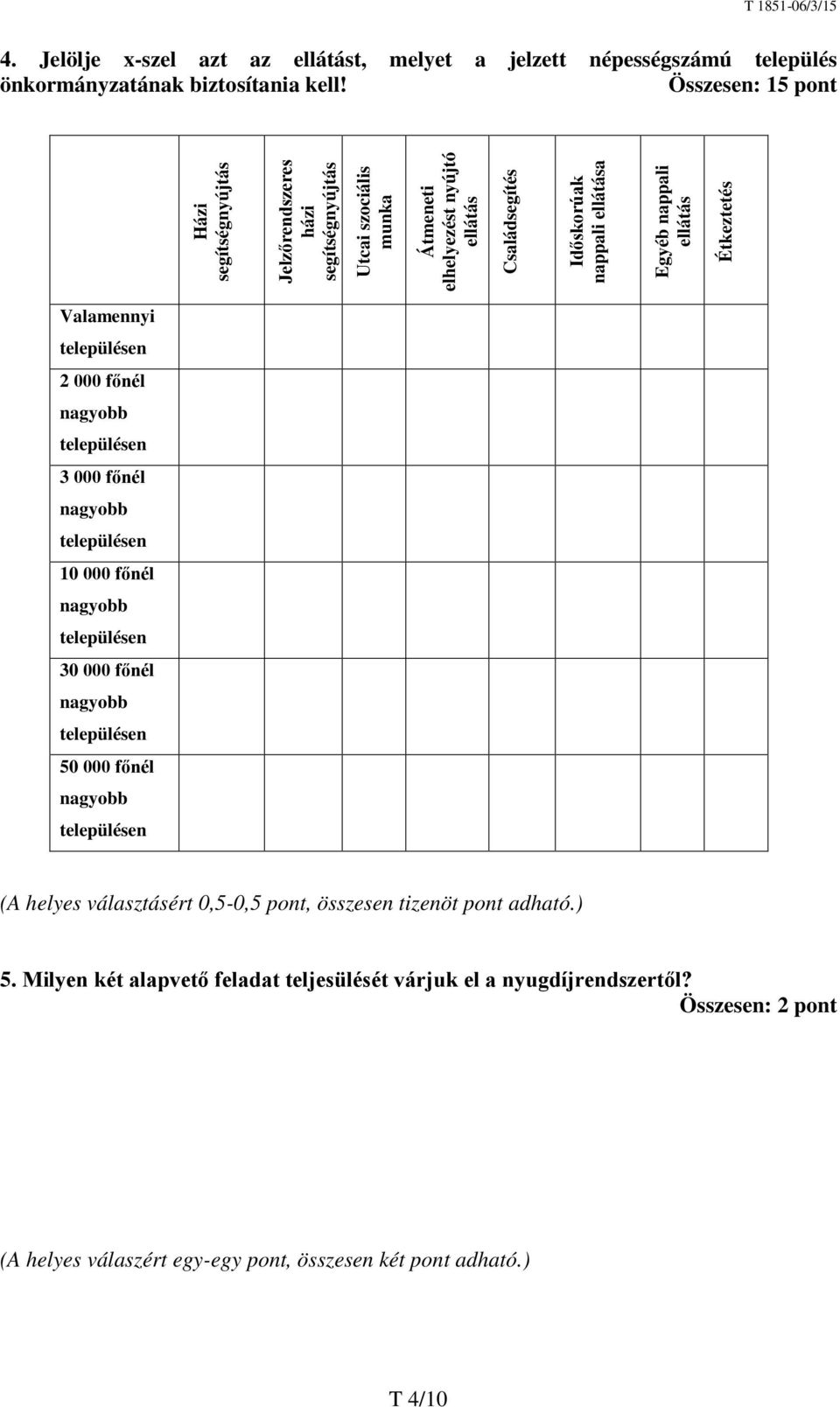 nappali ellátása Egyéb nappali ellátás Étkeztetés Valamennyi 2 000 főnél nagyobb 3 000 főnél nagyobb 10 000 főnél nagyobb 30 000 főnél nagyobb 50 000 főnél nagyobb