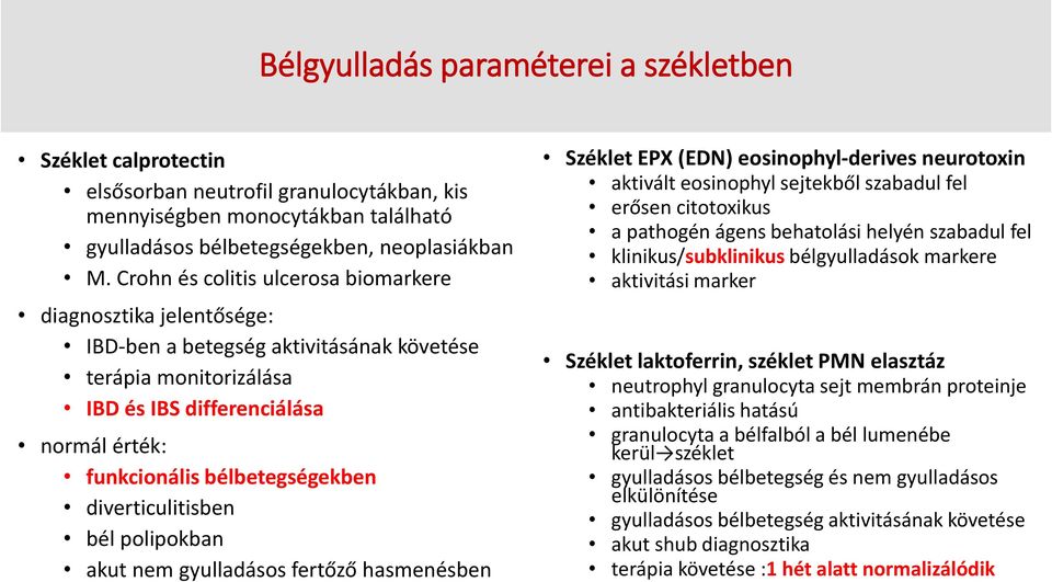 diverticulitisben bél polipokban akut nem gyulladásos fertőző hasmenésben Széklet EPX (EDN) eosinophyl-derives neurotoxin aktivált eosinophyl sejtekből szabadul fel erősen citotoxikus a pathogén