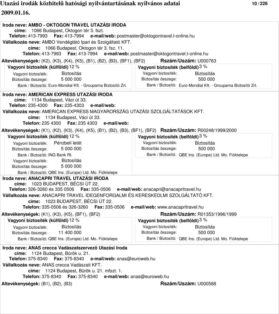 hu Altevékenységek: (K2), (K3), (K4), (K5), (B1), (B2), (B3), (BF1), (BF2) Rszám/Uszám: U000763 Vagyoni biztosíték: Biztosítás összege: Biztosítás 5 000 000 Vagyoni biztosíték: Biztosítás összege: