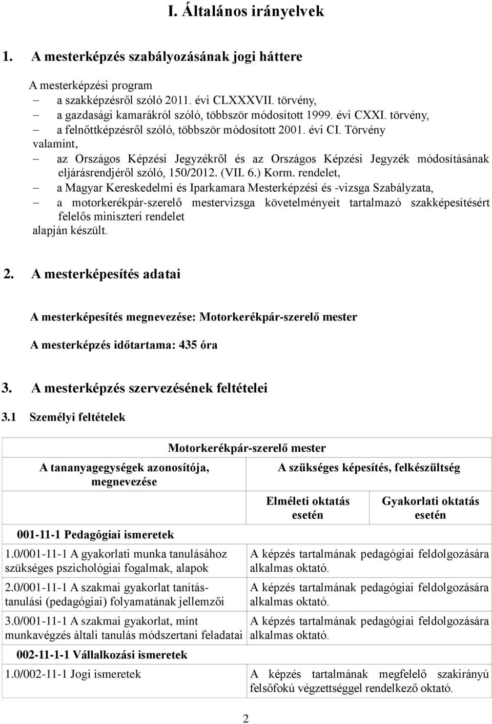 Törvény valamint, az Országos Képzési Jegyzékről és az Országos Képzési Jegyzék módosításának eljárásrendjéről szóló, 150/2012. (VII. 6.) Korm.