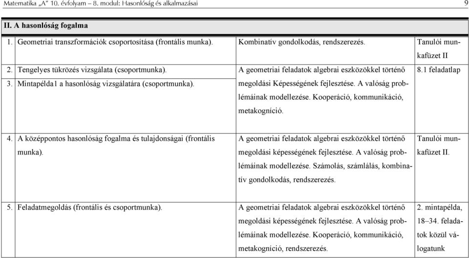 A geometriai feladatok algebrai eszközökkel történő megoldási Képességének fejlesztése. A valóság problémáinak modellezése. Kooperáció, kommunikáció, metakogníció. 8.1 feladatlap 4.