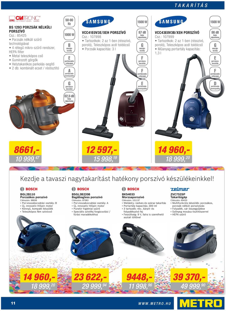 W 1000 W B energiaosztály VCC41E0V3E/XEH PORSZÍVÓ Csz.