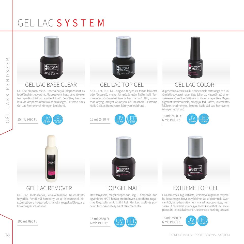 15 ml: 2490 Ft A GEL LAC TOP GEL nagyon fényes és tartós felületet adó fényzselé, melyet lámpázás után fixálni kell. Természetes körömerősítésre is használható.