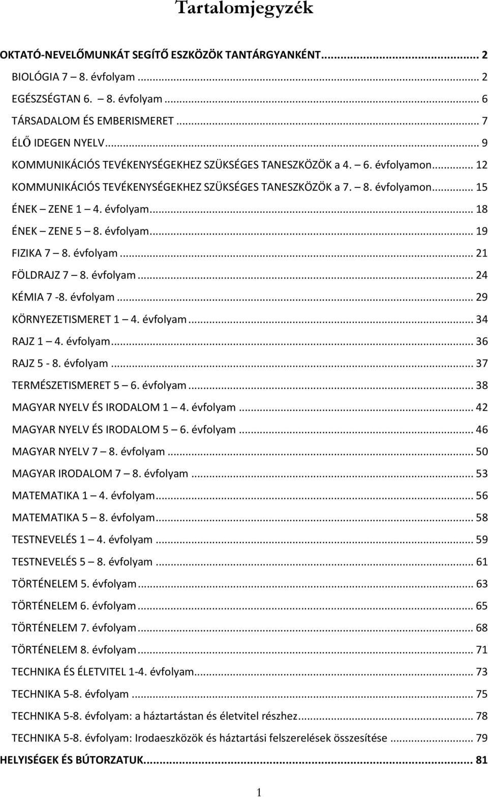 évfolyam... 19 FIZIKA 7 8. évfolyam... 21 FÖLDRAJZ 7 8. évfolyam... 24 KÉMIA 7-8. évfolyam... 29 KÖRNYEZETISMERET 1 4. évfolyam... 34 RAJZ 1 4. évfolyam... 36 RAJZ 5-8. évfolyam... 37 TERMÉSZETISMERET 5 6.