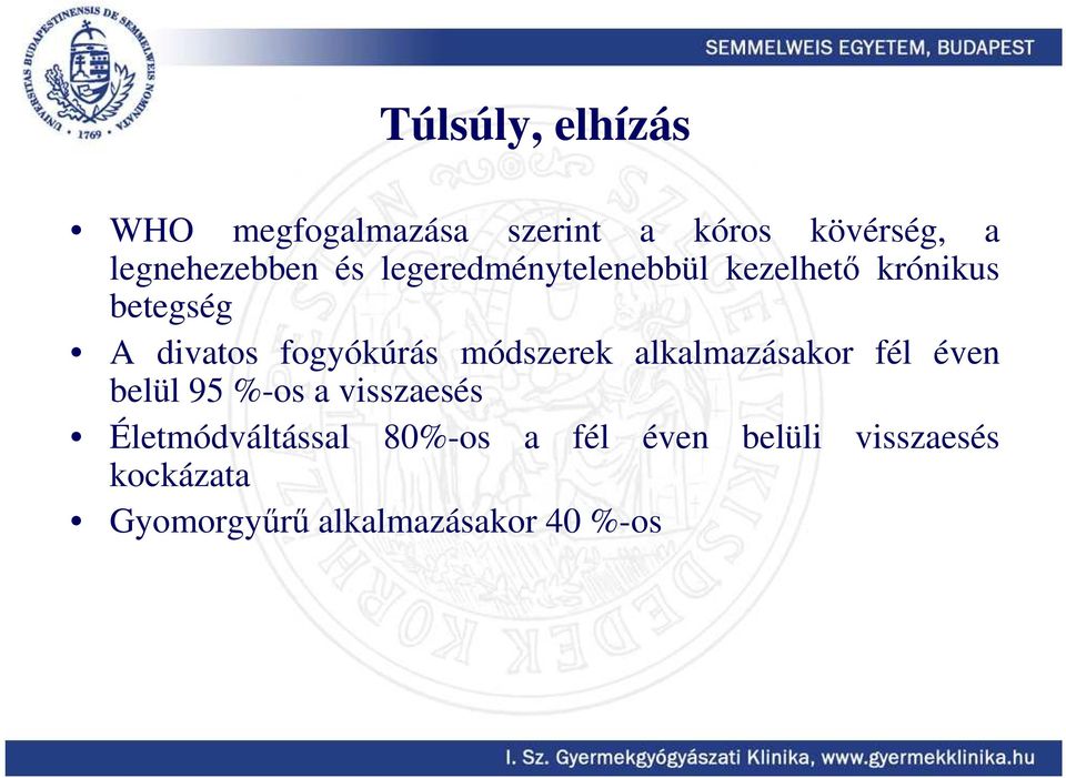 módszerek alkalmazásakor fél éven belül 95 %-os a visszaesés Életmódváltással