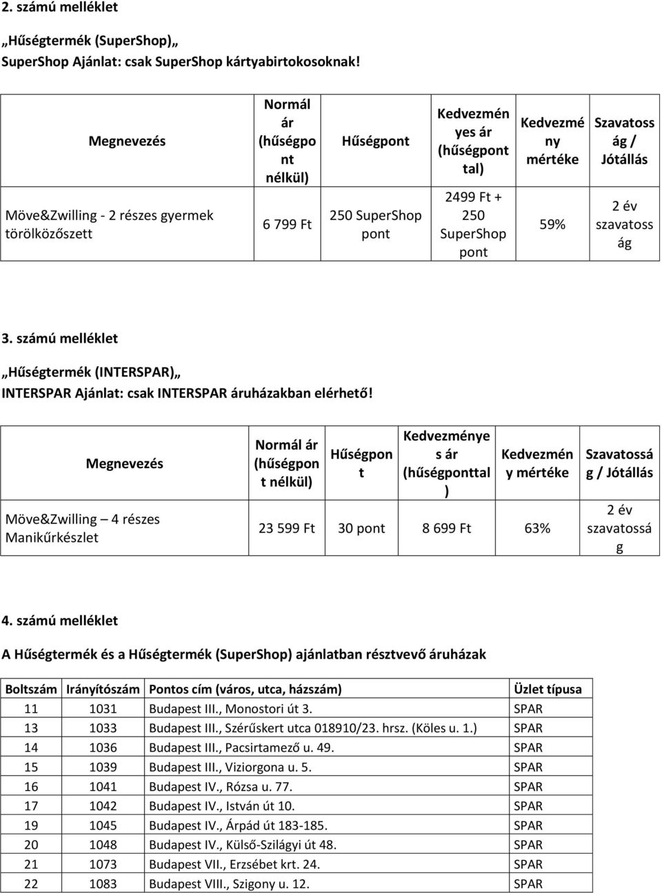 ág / Jótállás ss ág 3. számú melléklet Hűségtermék (INTERSPAR) INTERSPAR Ajánlat: csak INTERSPAR áruházakban elérhető!