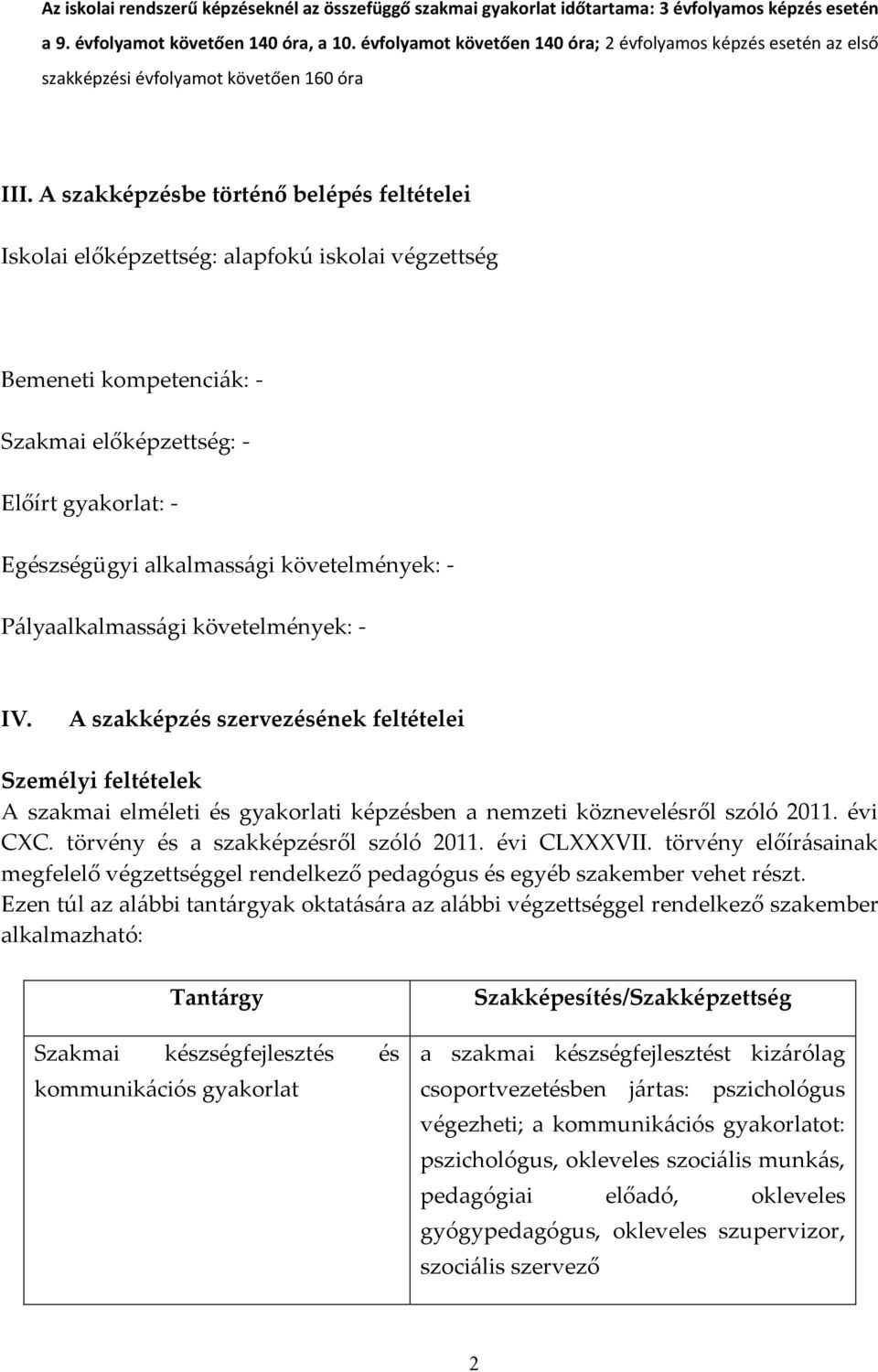 A szakképzésbe történő belépés feltételei Iskolai előképzettség: alapfokú iskolai végzettség Bemeneti kompetenciák: - Szakmai előképzettség: - Előírt gyakorlat: - Egészségügyi alkalmassági