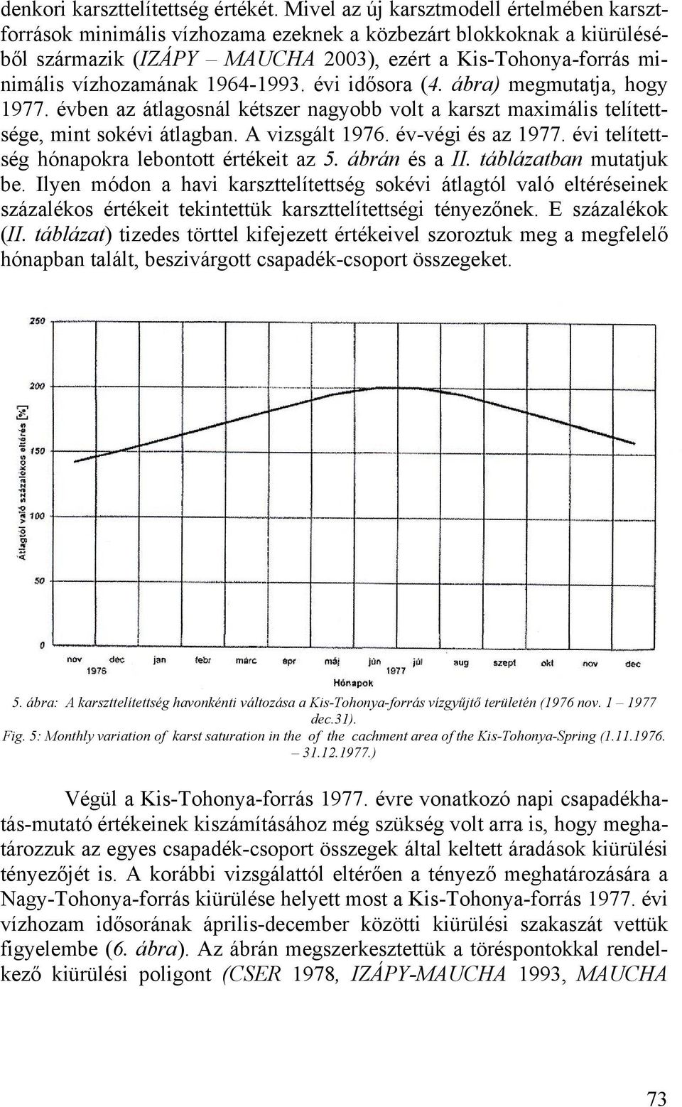 1964-1993. évi idősora (4. ábra) megmutatja, hogy 1977. évben az átlagosnál kétszer nagyobb volt a karszt maximális telítettsége, mint sokévi átlagban. A vizsgált 1976. év-végi és az 1977.