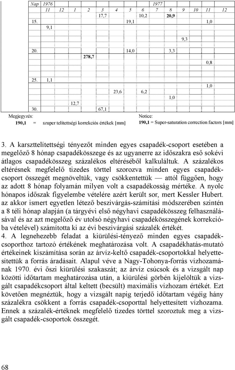 A karszttelítettségi tényezőt minden egyes csapadék-csoport esetében a megelőző 8 hónap csapadékösszege és az ugyanerre az időszakra eső sokévi átlagos csapadékösszeg százalékos eltéréséből