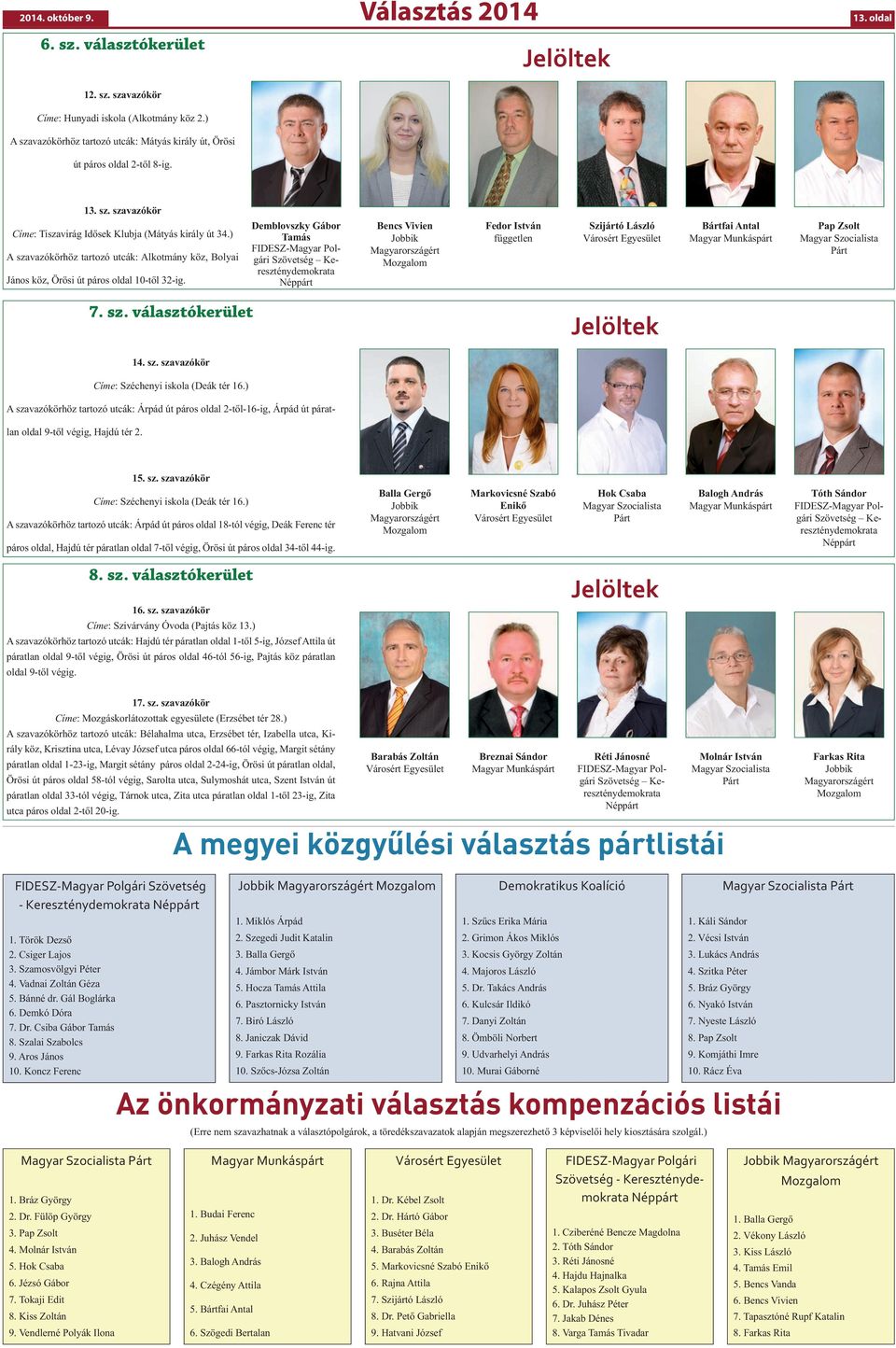 ) A szavazókörhöz tartozó utcák: Alkotmány köz, Bolyai János köz, Örösi út páros oldal 10-től 32-ig.