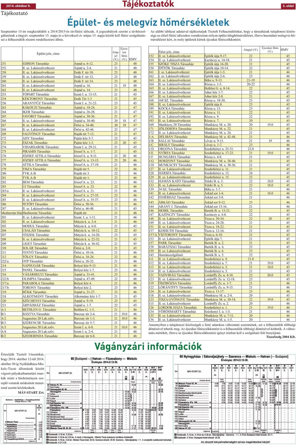 Értesítjük Tisztelt Utasainkat, hogy 2014. október 12-től 2014.