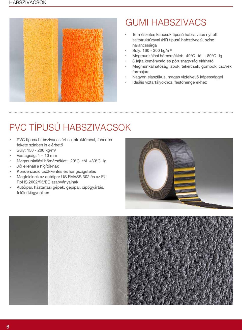 víztartályokhoz, festőhengerekhez PVC TÍPUSÚ HABSZIVACSOK PVC típusú habszivacs zárt sejtstruktúrával, fehér és fekete színben is elérhető Súly: 150-200 kg/m³ Vastagság: 1 10 mm