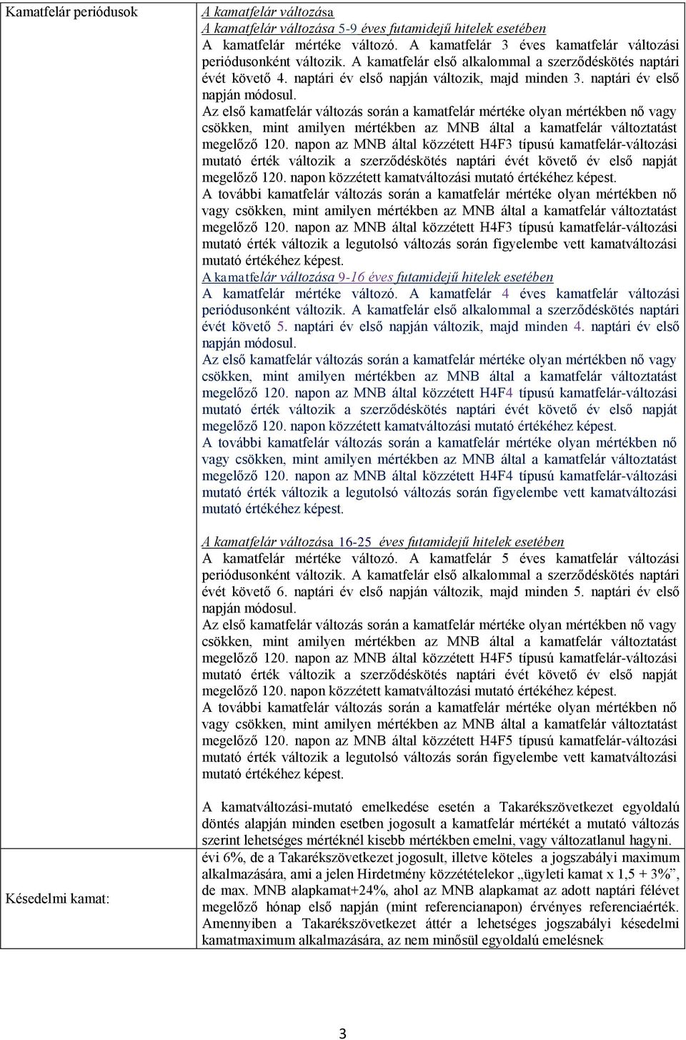 Az első kamatfelár változás során a kamatfelár mértéke olyan mértékben nő vagy csökken, mint amilyen mértékben az MNB által a kamatfelár változtatást megelőző 120.