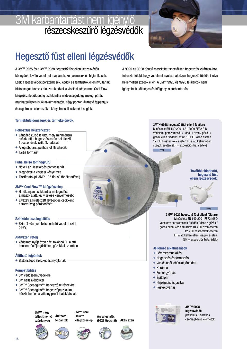 Konvex alakzatuk növeli a viselési kényelmet, Cool Flow kilégzőszelepük pedig csökkenti a nedvességet, így meleg, párás munkaterületen is jól alkalmazhatók.