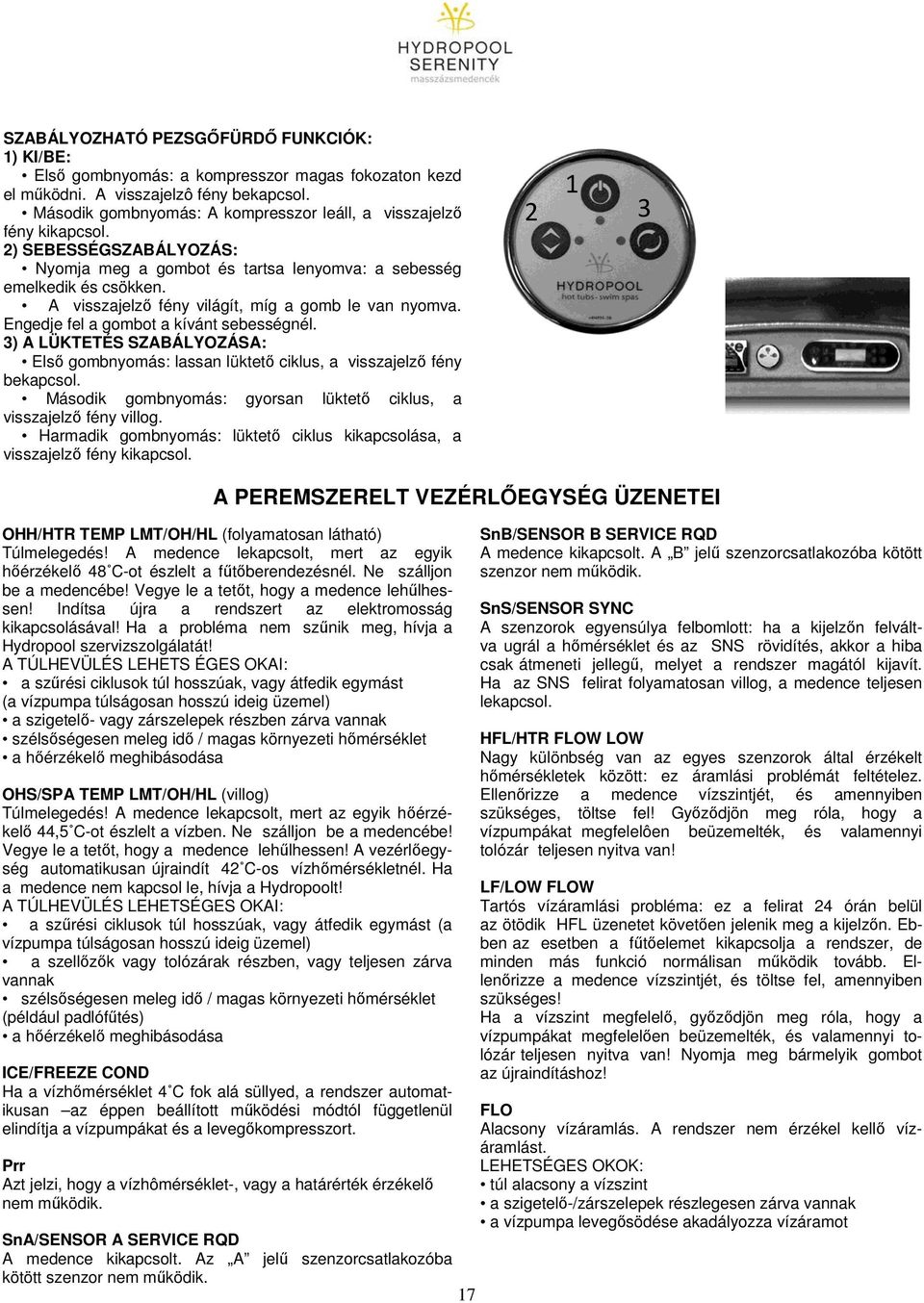 A visszajelző fény világít, míg a gomb le van nyomva. Engedje fel a gombot a kívánt sebességnél. 3) A LÜKTETÉS SZABÁLYOZÁSA: Első gombnyomás: lassan lüktető ciklus, a visszajelző fény bekapcsol.