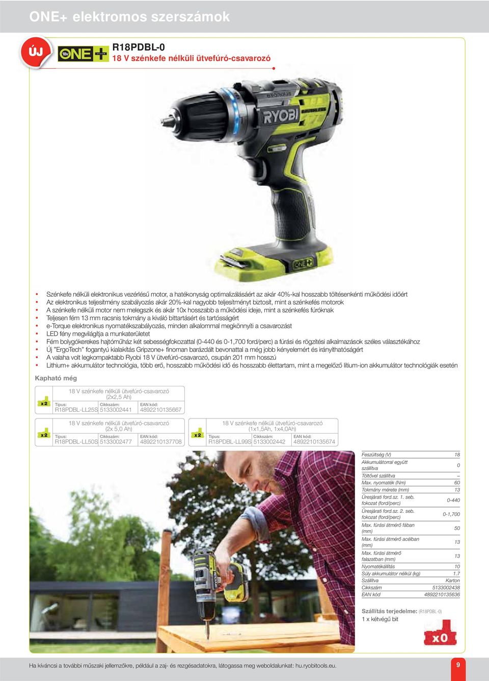 ideje, mint a szénkefés fúróknak Teljesen fém 13 mm racsnis tokmány a kiváló bittartásért és tartósságért e-torque elektronikus nyomatékszabályozás, minden alkalommal megkönnyíti a csavarozást LED