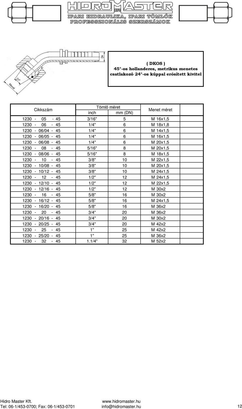 1230-10/12-45 3/8" 10 M 24x1,5 1230-12 - 45 1/2" 12 M 24x1,5 1230-12/10-45 1/2" 12 M 22x1,5 1230-12/16-45 1/2" 12 M 30x2 1230-16 - 45 5/8" 16 M 30x2 1230-16/12-45 5/8" 16 M 24x1,5