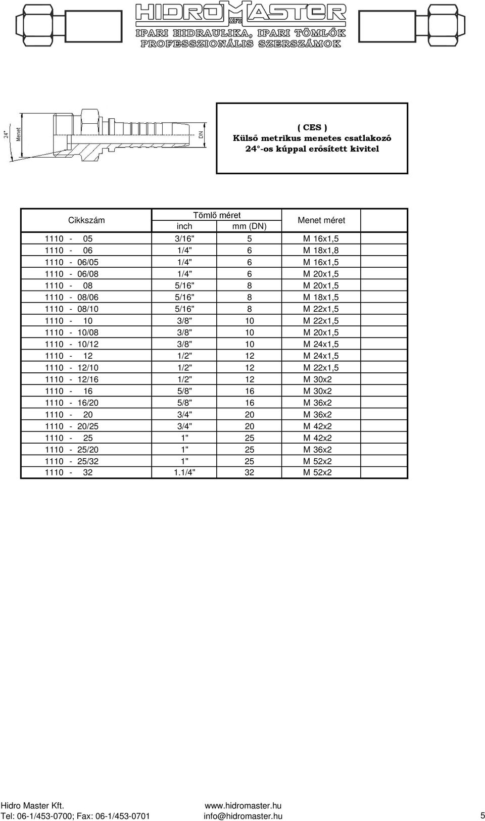 20x1,5 1110-10/12 3/8" 10 M 24x1,5 1110-12 1/2" 12 M 24x1,5 1110-12/10 1/2" 12 M 22x1,5 1110-12/16 1/2" 12 M 30x2 1110-16 5/8" 16 M 30x2 1110-16/20 5/8" 16 M