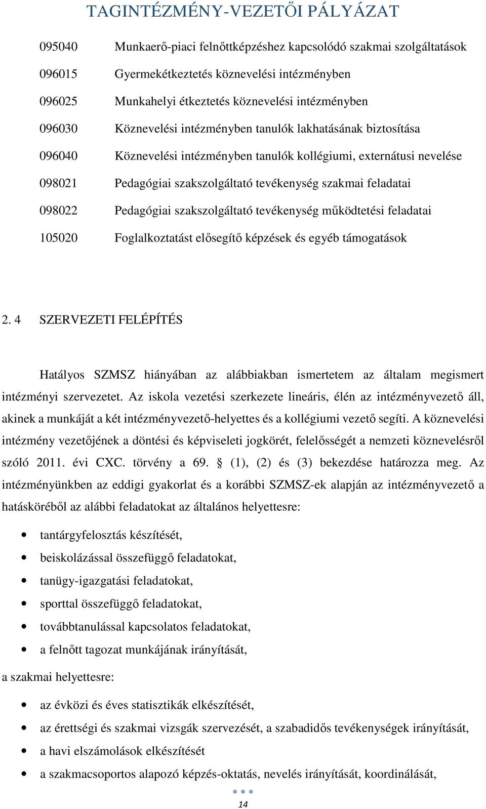 Pedagógiai szakszolgáltató tevékenység működtetési feladatai 105020 Foglalkoztatást elősegítő képzések és egyéb támogatások 2.