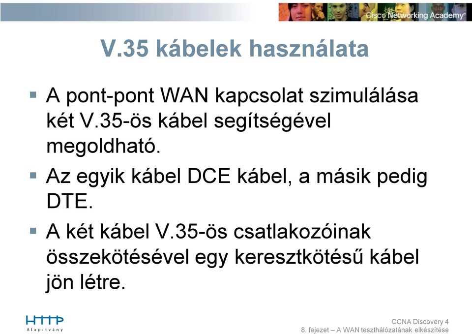 Az egyik kábel DCE kábel, a másik pedig DTE. A két kábel V.