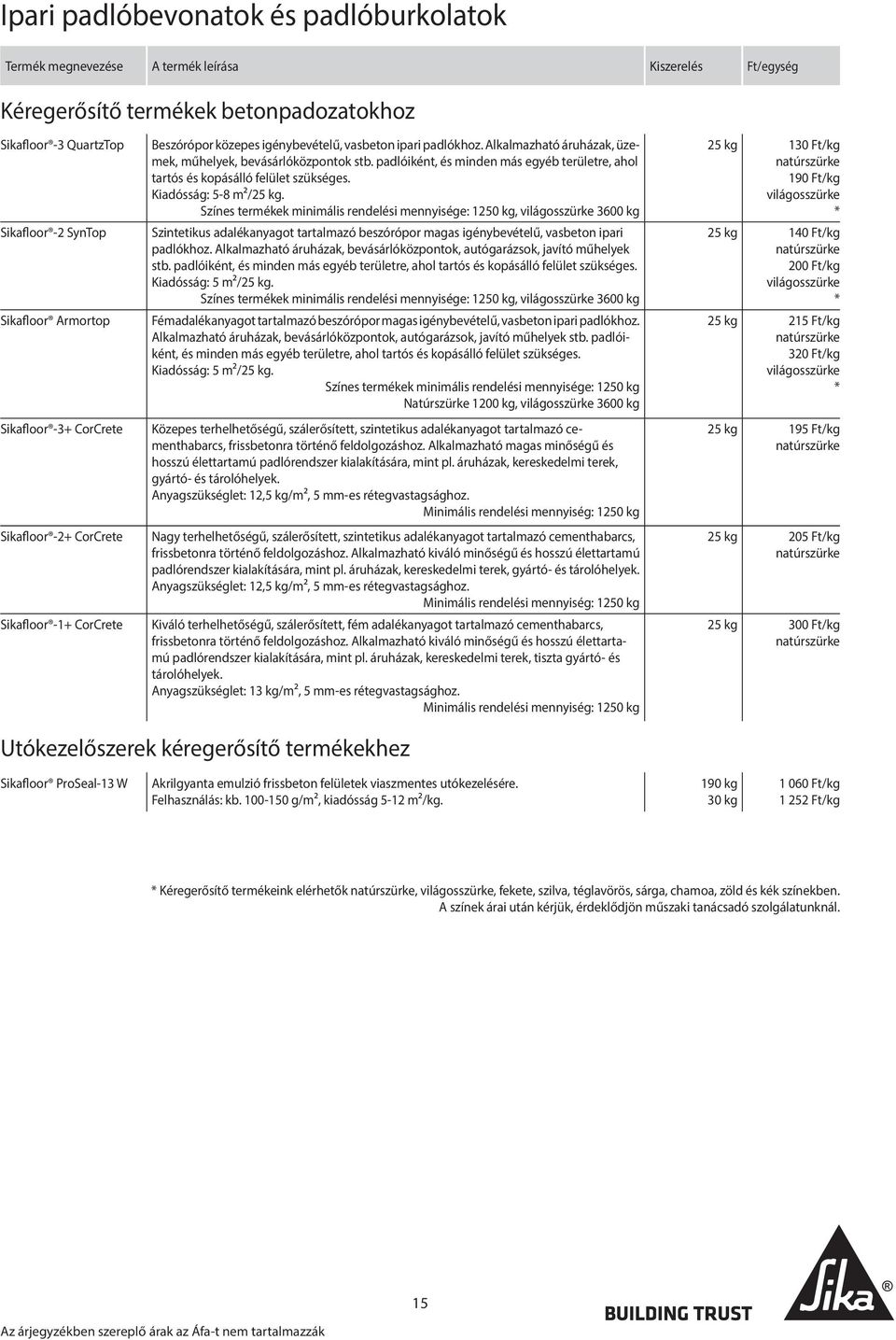 padlóiként, és minden más egyéb területre, ahol tartós és kopásálló felület szükséges. Kiadósság: 5-8 m²/.