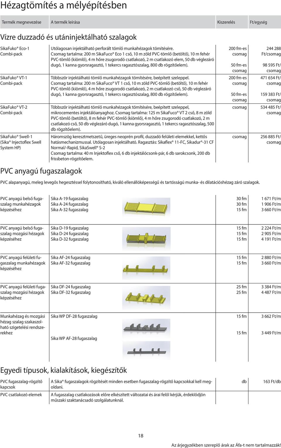 Csomag tartalma: 200 m SikaFuco Eco 1 cső, 10 m zöld PVC-tömlő (betöltő), 10 m fehér PVC-tömlő (kiömlő), 4 m hőre zsugorodó csatlakozó, 2 m csatlakozó elem, 50 db véglezáró dugó, 1 kanna