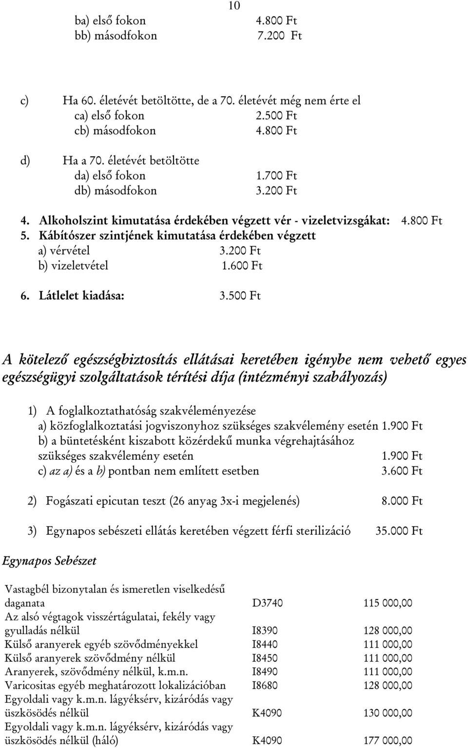 Kábítószer szintjének kimutatása érdekében végzett a) vérvétel 3.200 Ft b) vizeletvétel 1.600 Ft 6. Látlelet kiadása: 3.