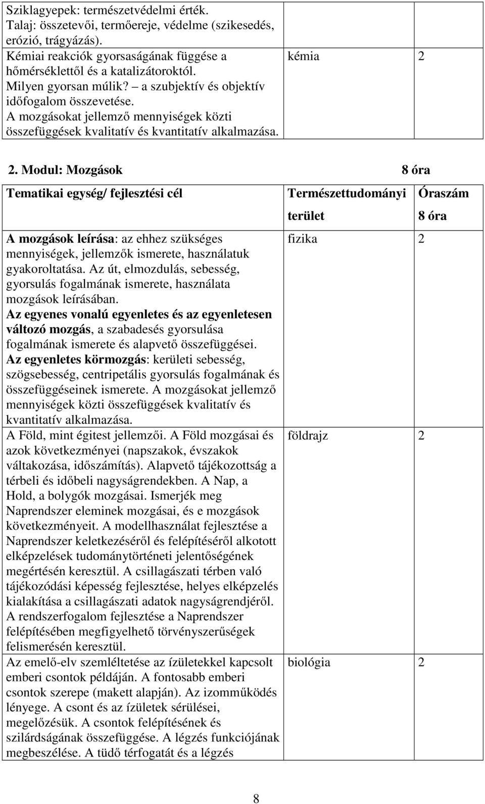 Modul: Mozgások A mozgások leírása: az ehhez szükséges mennyiségek, jellemzők ismerete, használatuk gyakoroltatása.