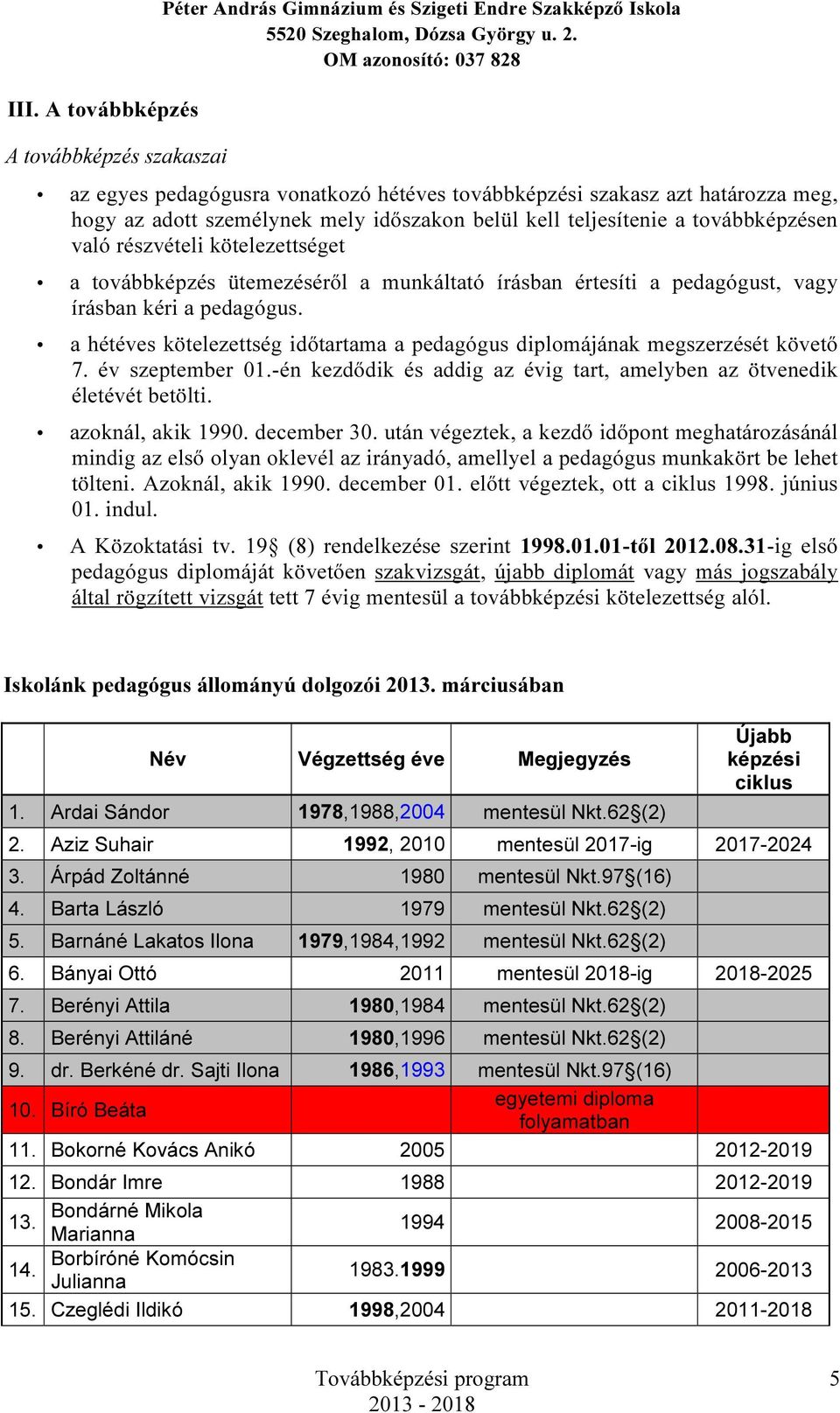 pedagógus. a hétéves kötelezettség időtartama a pedagógus diplomájának megszerzését követő 7. év szeptember 01.-én kezdődik és addig az évig tart, amelyben az ötvenedik életévét betölti.