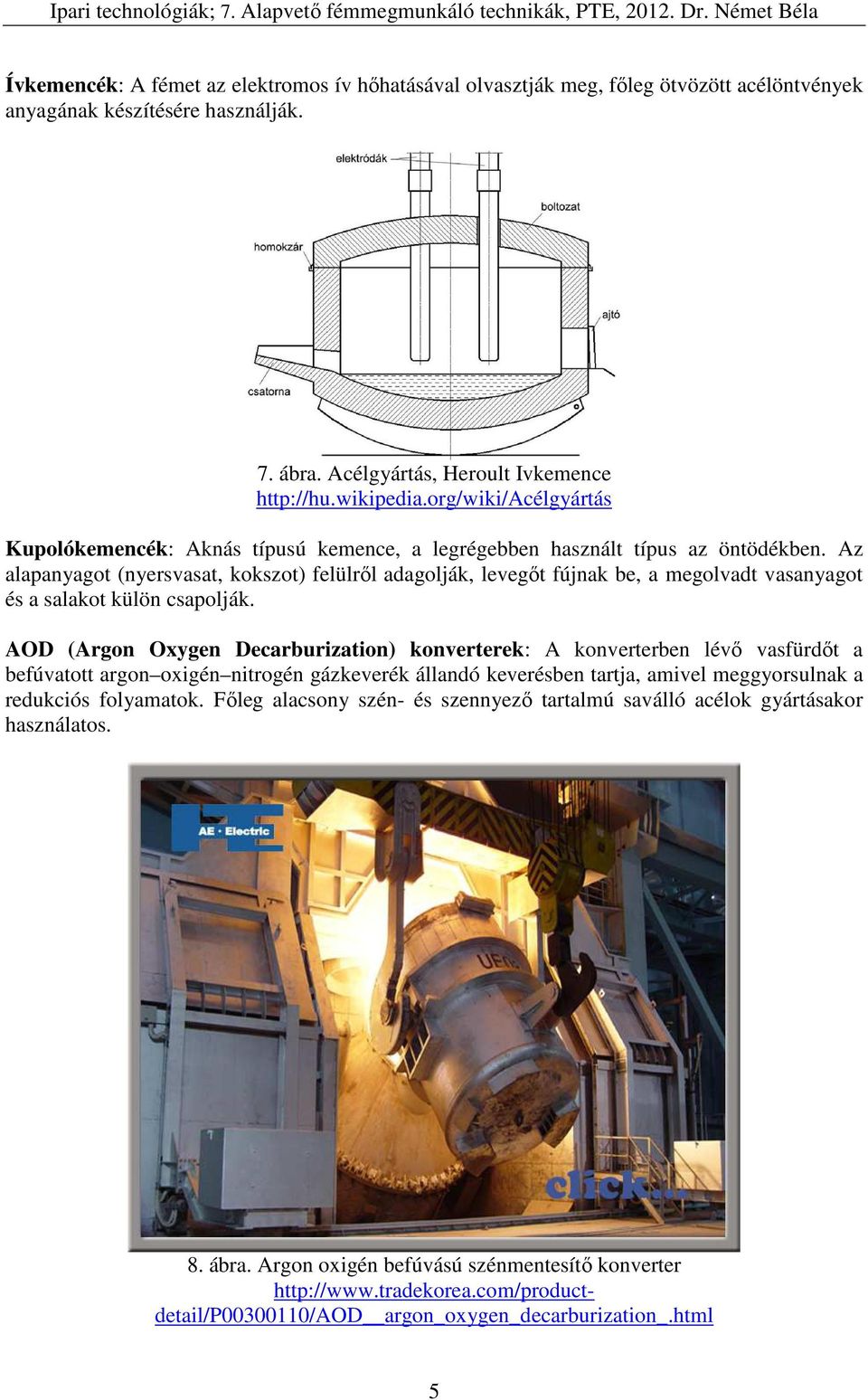 Az alapanyagot (nyersvasat, kokszot) felülről adagolják, levegőt fújnak be, a megolvadt vasanyagot és a salakot külön csapolják.