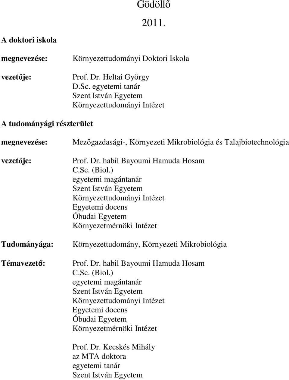 Talajbiotechnológia Prof. Dr. habil Bayoumi Hamuda Hosam C.Sc. (Biol.