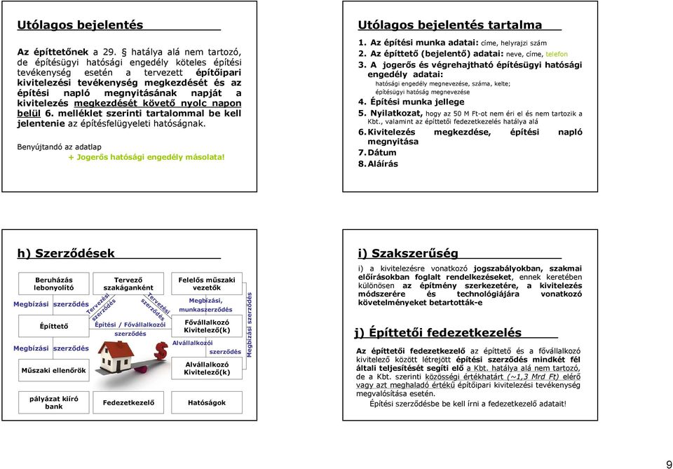 kivitelezés megkezdését követő nyolc napon belül 6. melléklet szerinti tartalommal be kell jelentenie az építésfelügyeleti hatóságnak. Benyújtandó az adatlap + Jogerős hatósági engedély másolata!