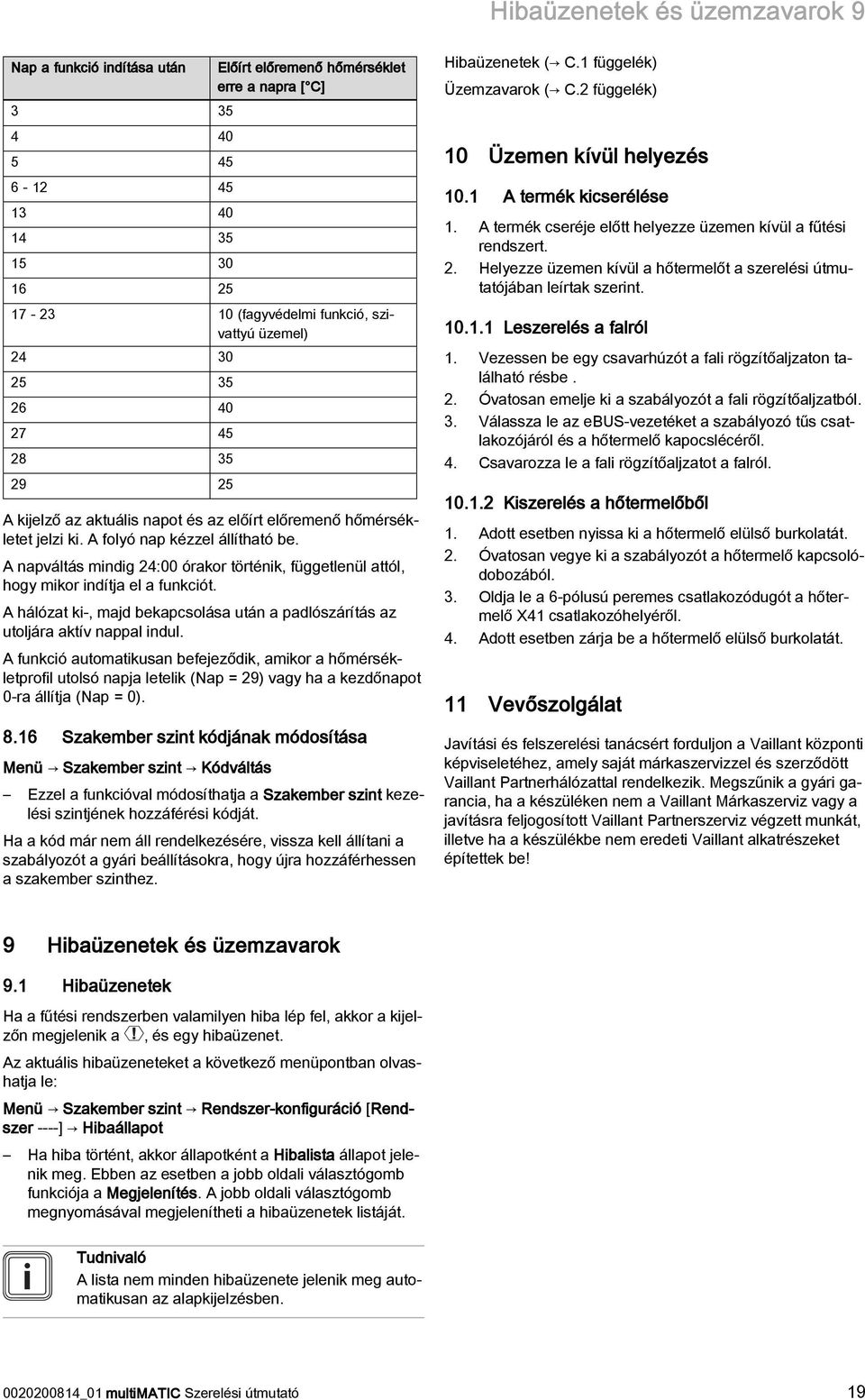 A napváltás mindig 24:00 órakor történik, függetlenül attól, hogy mikor indítja el a funkciót. A hálózat ki, majd bekapcsolása után a padlószárítás az utoljára aktív nappal indul.