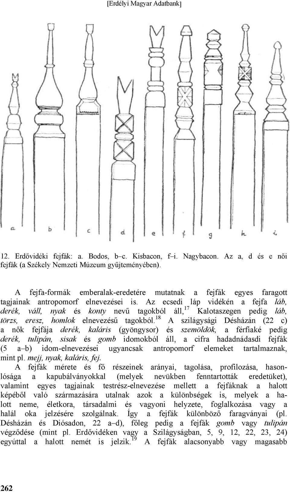 Az ecsedi láp vidékén a fejfa láb, derék, váll, nyak és konty nevű tagokból áll, 17 Kalotaszegen pedig láb, törzs, eresz, homlok elnevezésű tagokból.