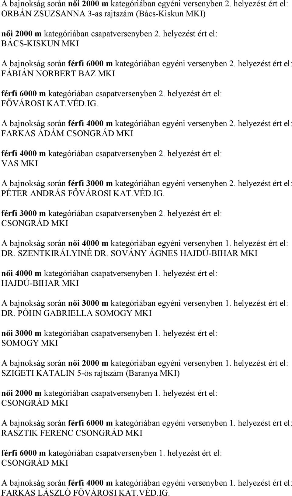 helyezést ért el: A bajnokság során férfi 4000 m kategóriában egyéni versenyben 2. helyezést ért el: FARKAS ÁDÁM férfi 4000 m kategóriában csapatversenyben 2.