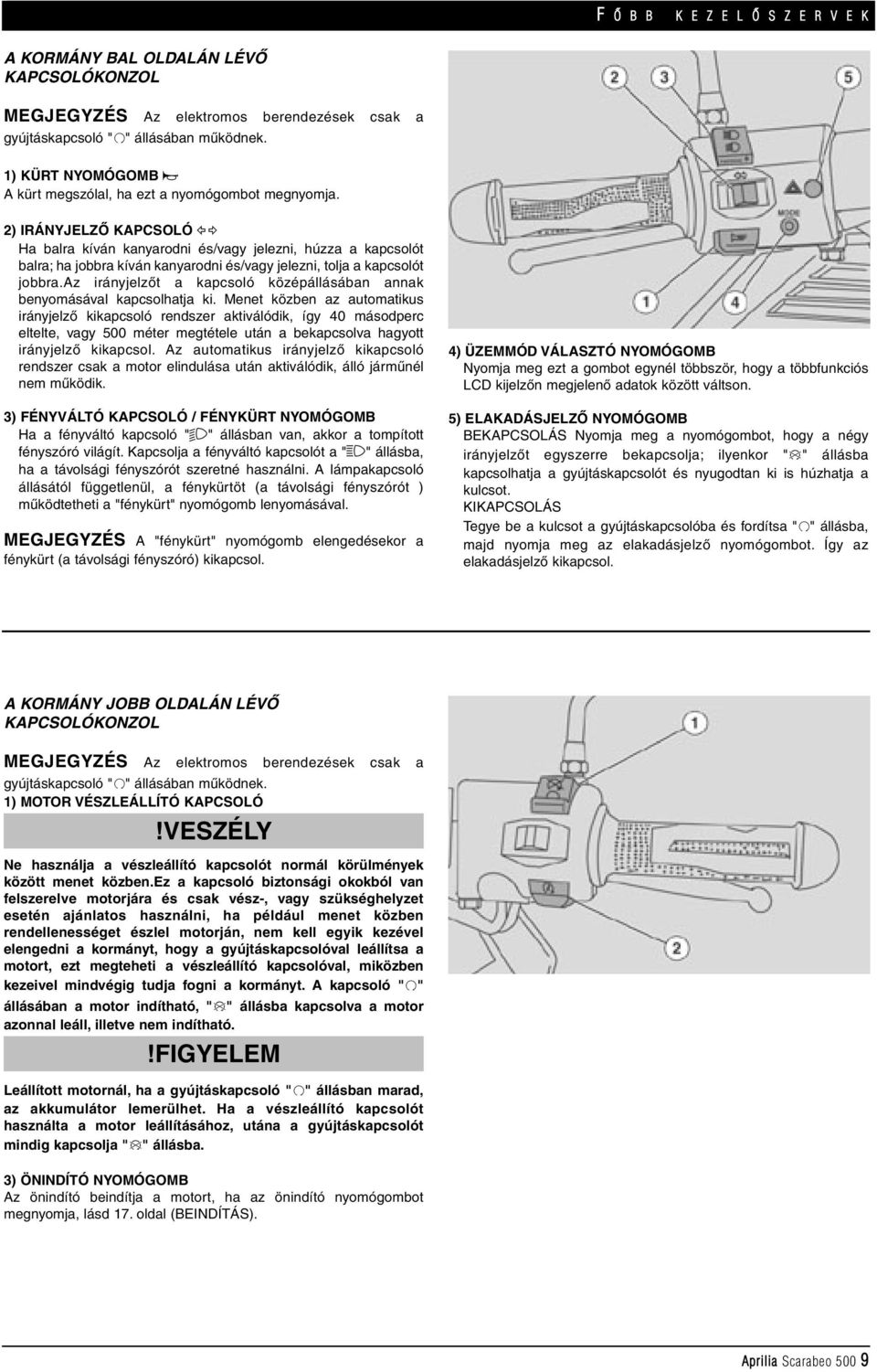 2) IRÁNYJELZÔ KAPCSOLÓ Ha balra kíván kanyarodni és/vagy jelezni, húzza a kapcsolót balra; ha jobbra kíván kanyarodni és/vagy jelezni, tolja a kapcsolót jobbra.