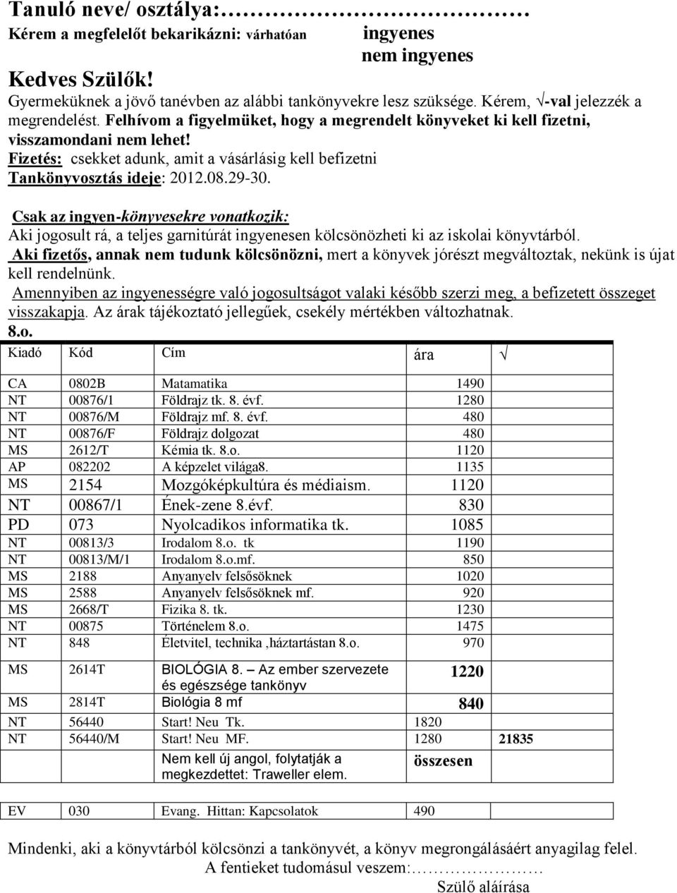 1120 NT 00867/1 Ének-zene 8.évf. 830 PD 073 Nyolcadikos informatika tk. 1085 NT 00813/3 Irodalom 8.o. tk 1190 NT 00813/M/1 Irodalom 8.o.mf.