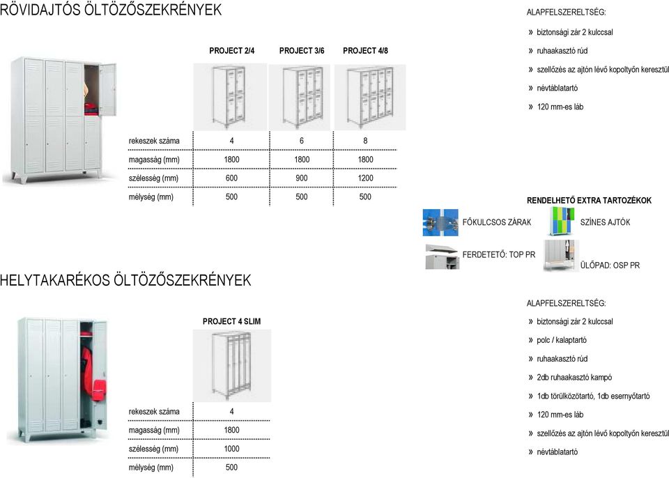 HELYTAKARÉKOS ÖLTÖZŐSZEKRÉNYEK FERDETETŐ: TOP PR ÜLŐPAD: OSP PR PROJECT 4 SLIM» polc / kalaptartó» 2db ruhaakasztó kampó» 1db törülközötartó,