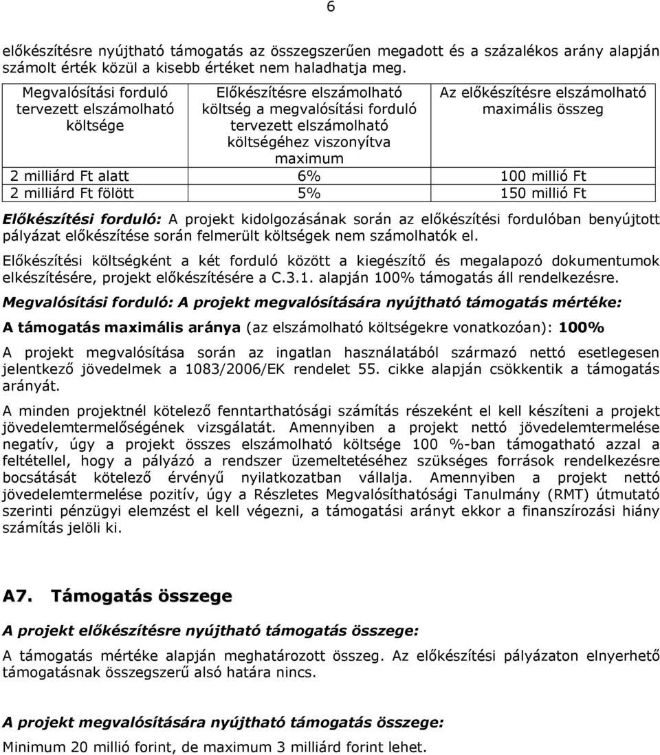 maximális összeg 2 milliárd Ft alatt 6% 100 millió Ft 2 milliárd Ft fölött 5% 150 millió Ft Előkészítési forduló: A projekt kidolgozásának során az előkészítési fordulóban benyújtott pályázat