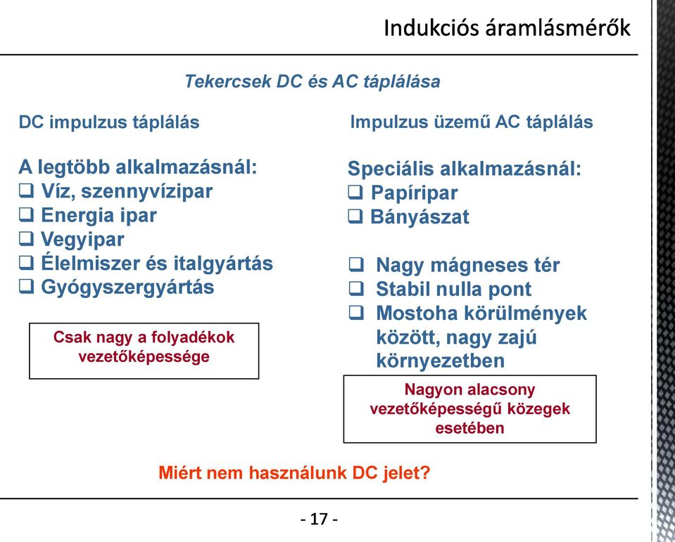 táplálás Speciális alkalmazásnál: Papíripar Bányászat Nagy mágneses tér Stabil nulla pont Mostoha