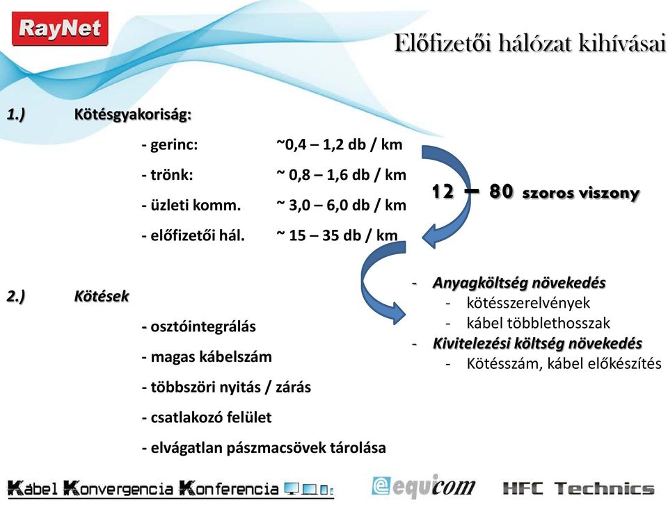 ~ 3,0 6,0 db / km - előfizetői hál. ~ 15 35 db / km 12 80 szoros viszony 2.