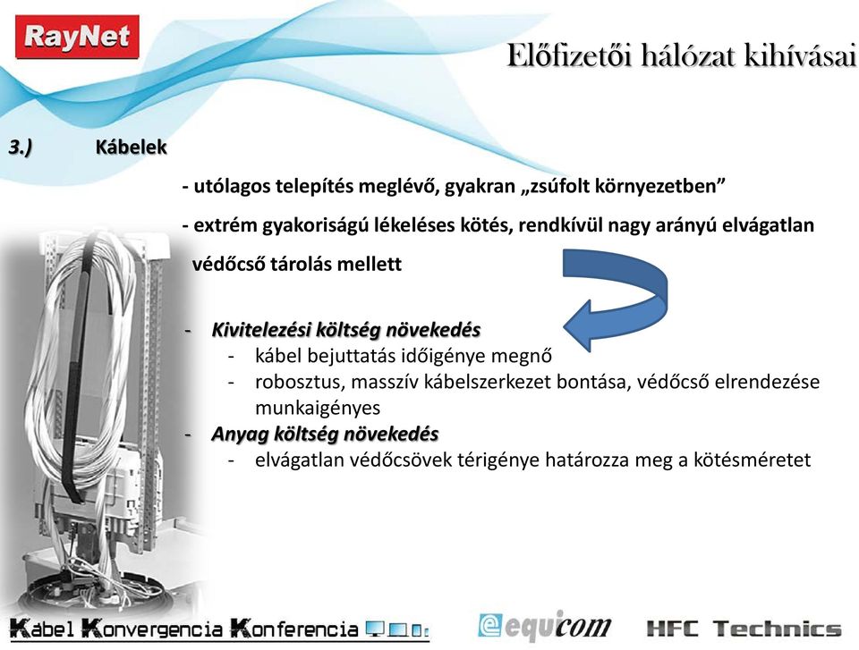 rendkívül nagy arányú elvágatlan védőcső tárolás mellett - Kivitelezési költség növekedés - kábel